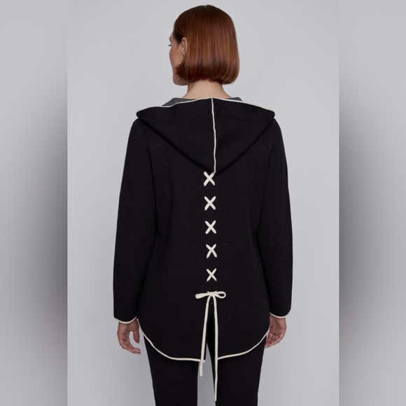 Coco Y Club Grey Hooded Knit Jacket  Bow Detail - Picture 2 of 6